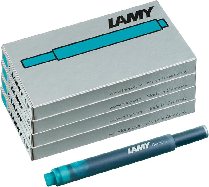 LAMY T10 Set of 4 Ink cartridges with Large Ink Capacity - Suitable for All Lamy Fountain Pen Models - Contents 1.25 ml per Cartridge - 5 Pieces per Pack - Ink Color Turquoise