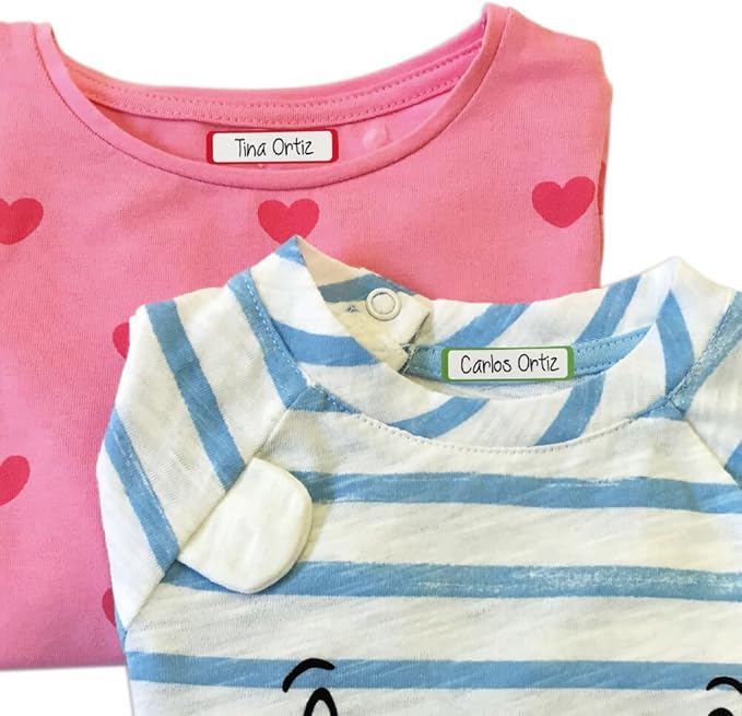 ETIKIDS 40 Writable Fabric Clothing Labels for School and Nursery, Colorful, Customizable, Washable, Iron-on, for Kids, Newborns, and Adults, Diverse Sizes, Colored Borders