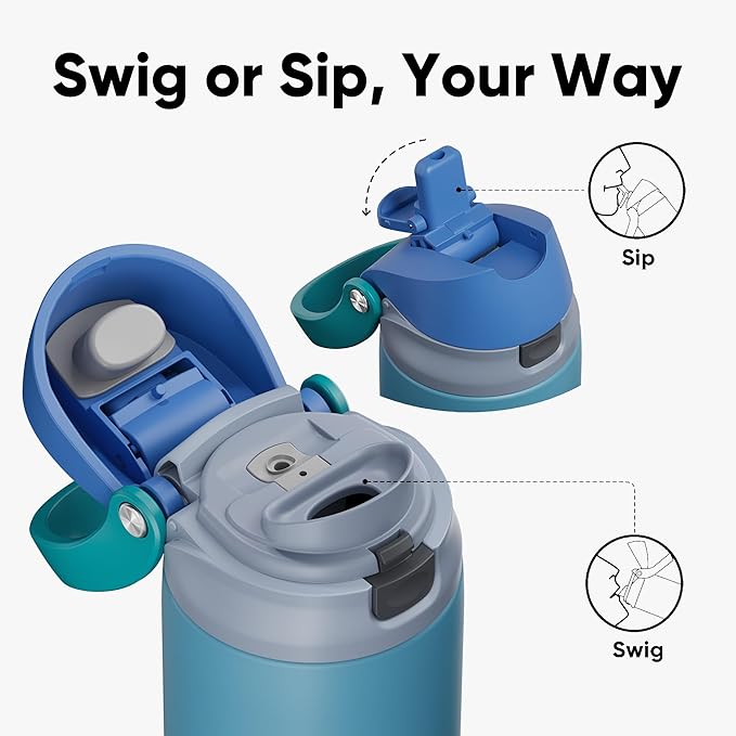 ENCOOL Leakproof Insulated Water Bottle with Straw Dual-Sip Water Bottle Bag-Safe Design for Work, Commute & Gym – Keeps Drinks Cold All Day, 32 oz, Teal Blue
