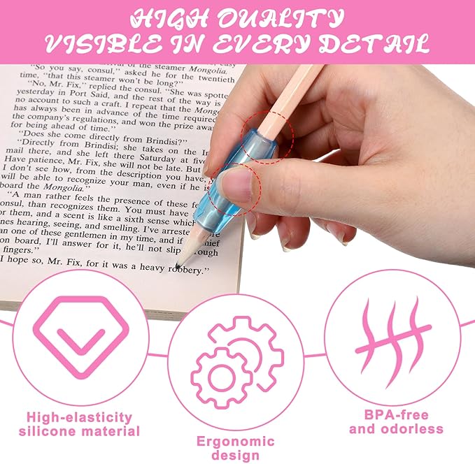 16PCS Silicone Grippers for Pencil with 3 Concaves, 8 Transparent and 8 Opaque Multicolour Comfort Grip for Pencil Pen Ergonomic Writing Aid for Adult Student Writing Drawing Stylus