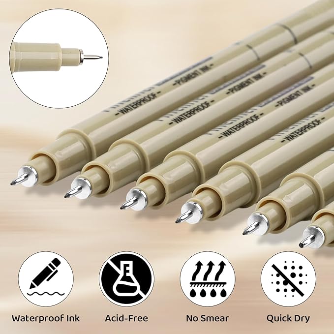 6-Pack Extra Fine Point Writing Pens - 0.25mm Ultra Thin Pen - No Bleed Micro Line Tip Fineliner - Smooth Waterproof Gel Felt Ink Markers Stuff - Bible Journaling Study & Office Supplies