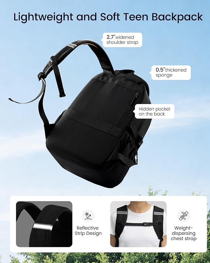 LOVEVOOK School Backpack for Teen Girls & Women, 35L Large Laptop Backpack with 40oz Water Bottle Pocket, Waterproof Cute College Bookbag, Student Backpack for Middle High School Travel Work Black