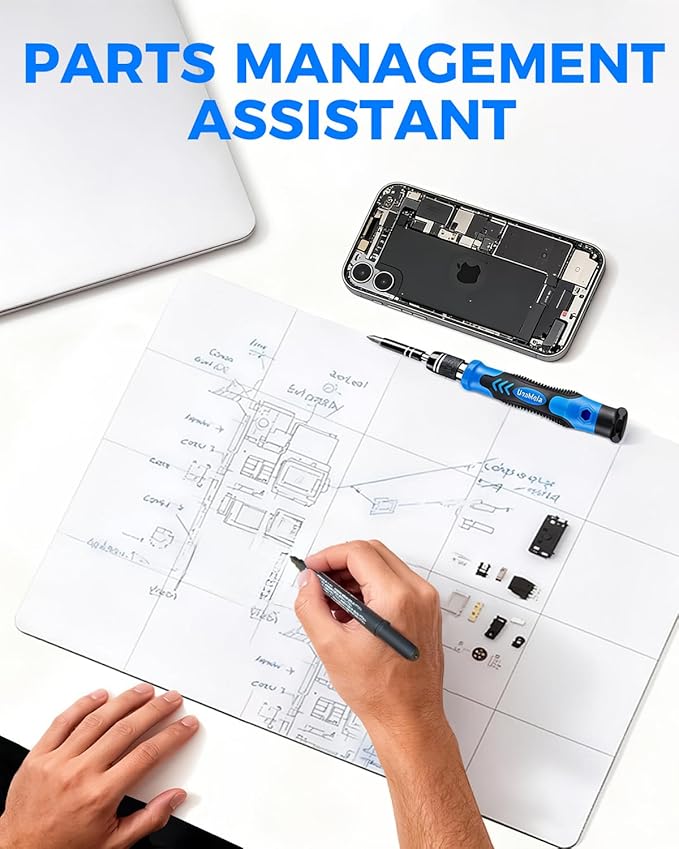 Magnetic Mat Magnetic Project Mat with Waterproof Surface & Dry Erase Pen - Keep Screws and Small Parts Organized for Repairing Phone, Laptop, PC, Electronics - Large Size 11.8 x 9.8 inch