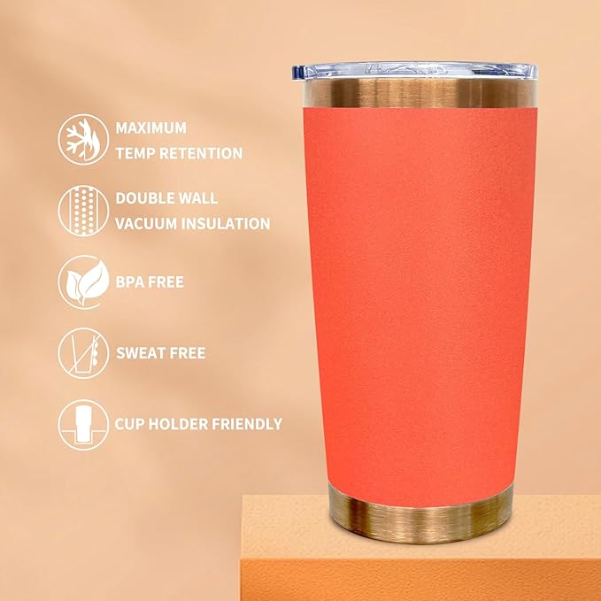 20 oz Tumbler Bulk 12 Pack Stainless Steel Tumblers with Lids and Straws, Double Wall Vacuum Insulated Travel Coffee Mug for Laser Engrave, Powder Coated Cup for Hot and Cold Drinks (Orange,12 pack)