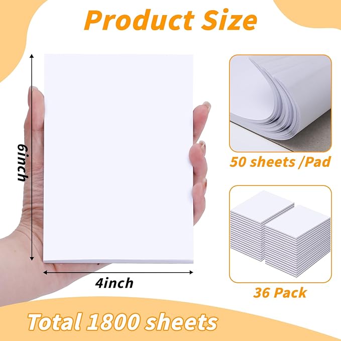 Note Pads 4x6, 36 Pack Small NotePads, Server Pads, Scratch Pads 4x6, Memo Pads White Paper, 50 Sheets per Blank Note Pads 4 x 6, Mini Writing Pads Pocket Notepads for Office School Home Supplies
