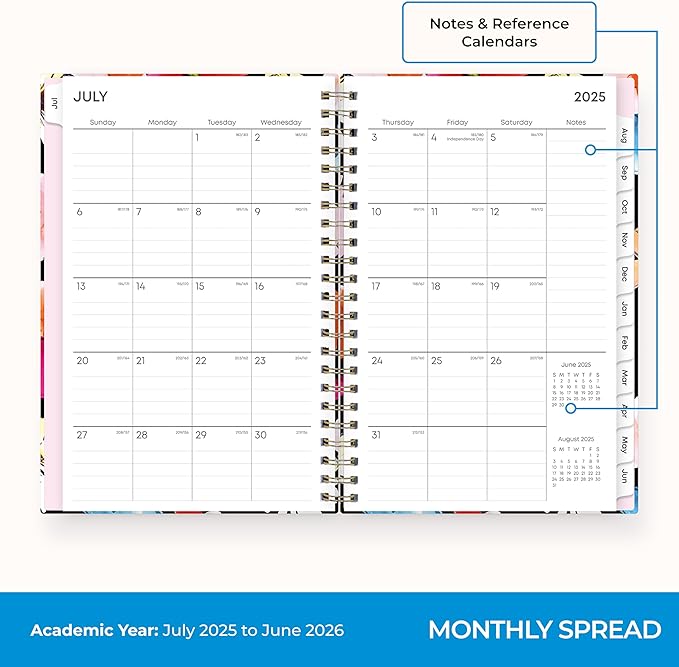 Blue Sky 2025-2026 Weekly and Monthly Academic Year Planner Calendar, July 2025 - June 2026, 5" x 8", Hard Cover, Wirebound, Storage Pocket, Laminated Tabs, Stickers, Pop Garden