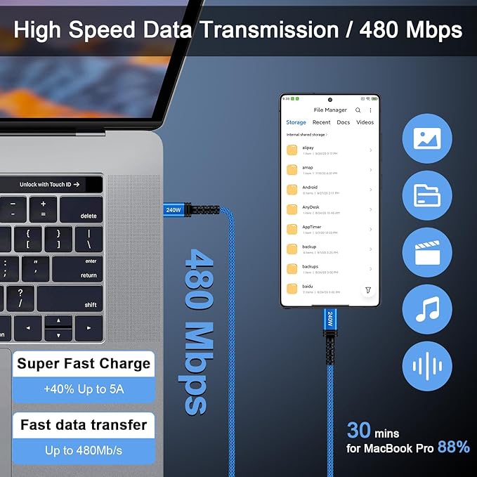 10 FT Long USB C Cable Fast Charging for iPhone 17 Air 17 Pro 17 Pro Max 17 16 Plus 16 Pro 16 Pro Max 16E 15 Pro 15 Plus 15 Pro Max,240w USBC to USBC Cord iPhone 17 Pro Cord Android Phone Woven Cable