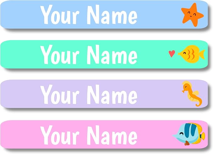 Lovable Labels Personalized Labels for Kids (120 Labels) - Waterproof Dishwasher Safe Peel and Stick Labels are Great for School Supplies Daycare Camp Bottles (Coralia)