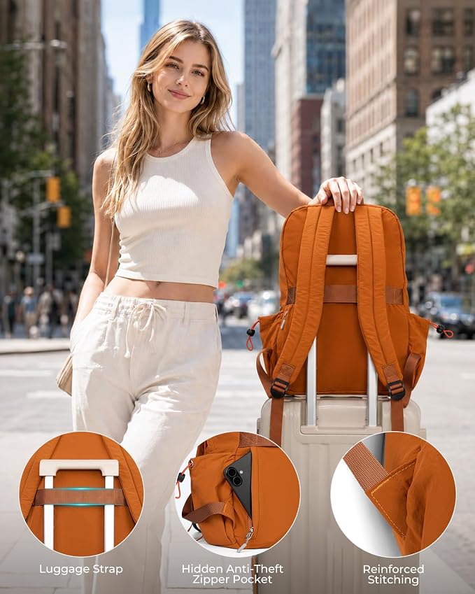 25L Travel Backpack Women Men,Lightweight College Backpack,Orange | Casual Daypack, Water Resistant Bookbag, Fit 15.6-inch Laptop, Travel Commuting Gym Hiking Work Bag, TSA Friendly