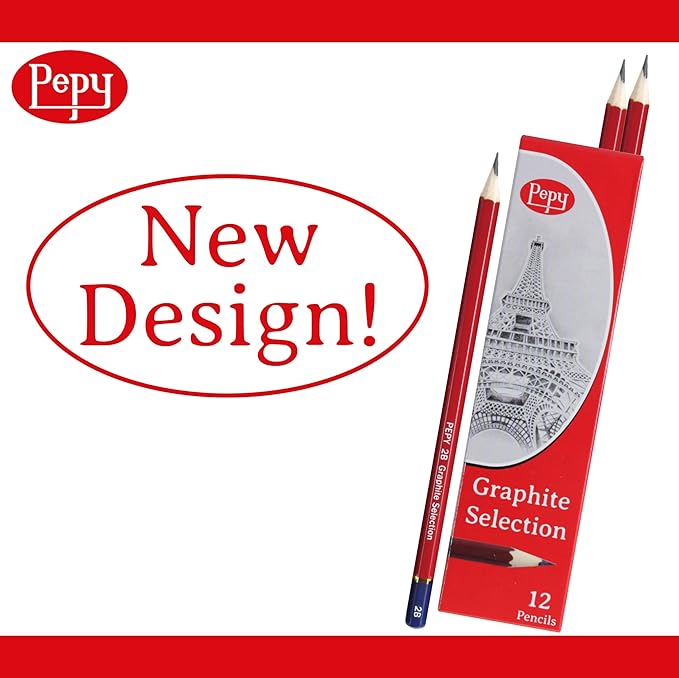 Pepy Graphite Professional Drawing Pencils - Set of 12 H Pre-Sharpened Black Lead Pencils; Perfect for Drawing, Sketching and Shading, Graphic and Fine Art