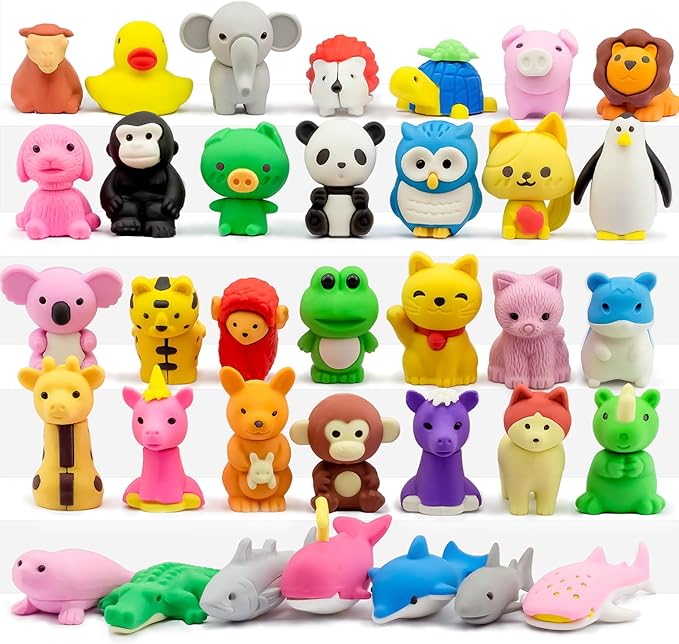 GOMIMEOR Animal Erasers for Kids, 35 Pcs Animal Pencil Erasers Bulk, Puzzle Eraser for Classroom Prizes and School Supplies, Random Assorted