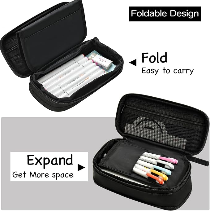 YOKUMA Pencil Case Pencil Pouch for Boys Big Capacity Pen Bag Box, Aesthetic College School Supplies for Student Teen Adults Preppy,Black