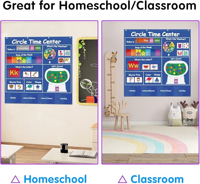 Circle Time Learning Center Classroom Pocket Chart Preschool, Educational Pocket Chart Teaching Materials, Learning Calendar Weather Counting Letter Color Shape (circle time learning center)