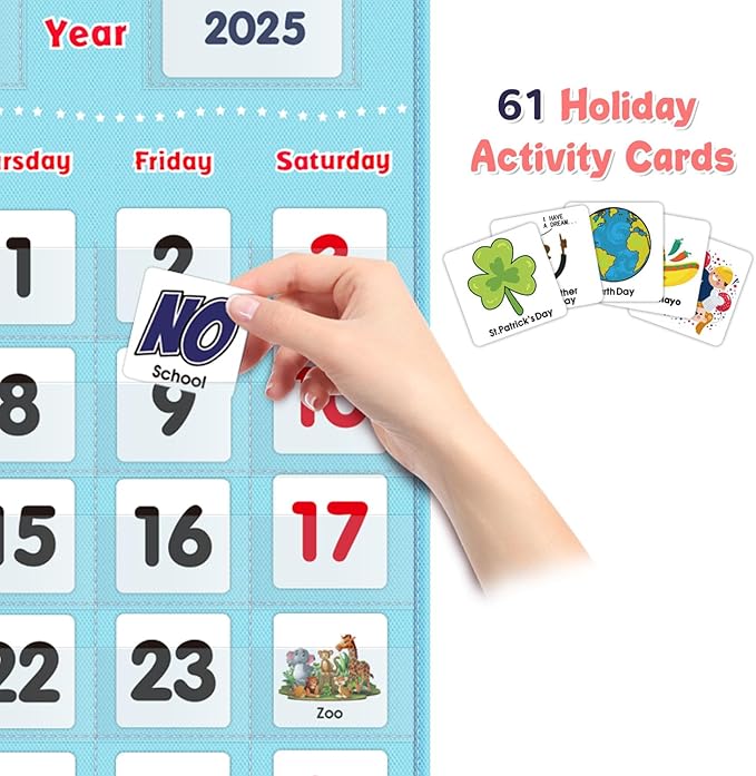 Morning Board Calendar for Toddlers - Preschool Learning Wall Chart for Classroom & Homeschool Interactive Educational Calendar with Pockets for Weather, Days of The Week, Seasons (Light Blue)