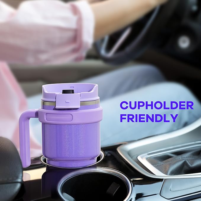 20 oz Insulated Coffee Mug Tumbler with Handle, Stainless Steel Travel Mug Tumbler with Lid and Straw,Double Wall Vacuum Leak Proof Ice Coffee Thermal Cup, Black and Army Green