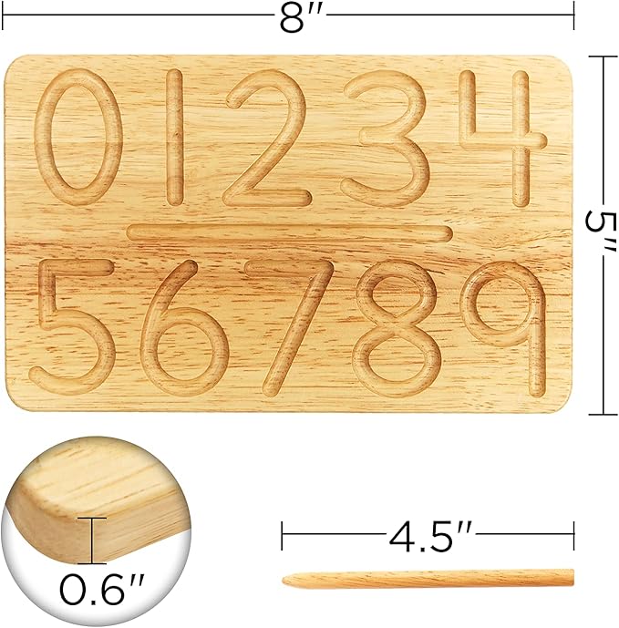 Montessori & Me Wood Number Tracing Board - Montessori Numbers and Shapes Complements Wooden Letter Tracing Board - Large Wooden Print Numbers for Toddler to Preschool