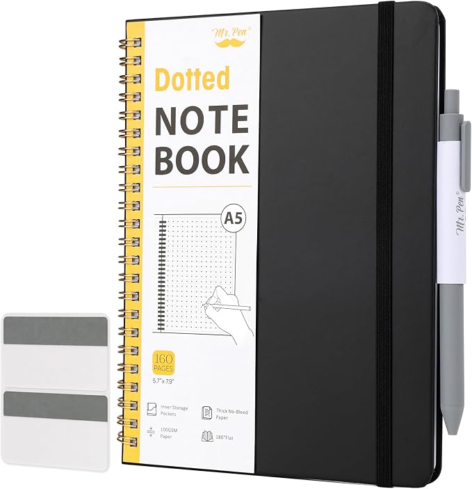 Mr. Pen- Dotted Spiral Journal Notebook Set, A5 (5.7"x7.9"), 160 Pages