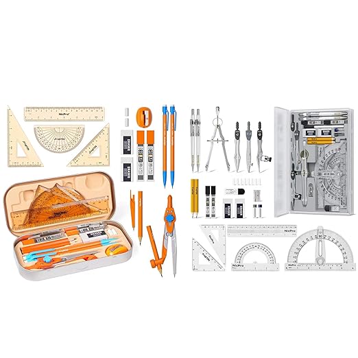 Nicpro 17 PCS Compass Geometry Set with Case + Nicpro 22 PCS Compass Geometry Tools with Case