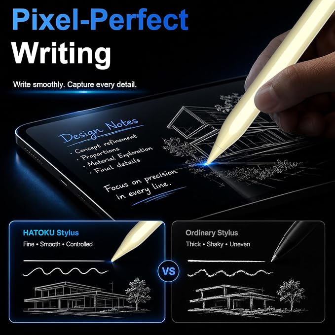 HATOKU Stylus Pen for iPad 2018-2026, 15 Mins Fast Charging Pencil 1st Gen with Tilt & Palm Rejection Digital Pens Stylus Pens for iPad 6-11, Air 3/4/5/M2/M3, Mini 5/6/7, Pro 11"/12.9"/M4 M5 (Yellow)