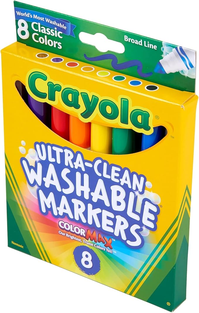 Crayola Washable Markers, Broad Point, Classic Colors, 8/Pack (58-7808)