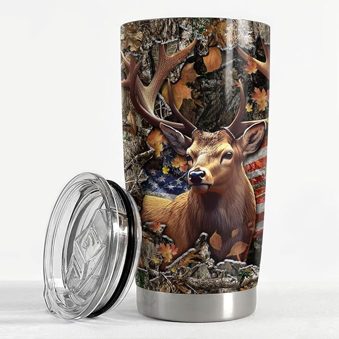 SANDJEST Deer Tumbler 20oz Stainless Steel Insulated Tumblers Coffee Travel Mug Cup Gifts for Men Gift for Birthday Christmas