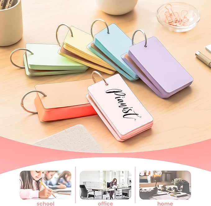 300 PCS Flash Cards 2 x 3 Inch Index Cards with Ring,Portable Blank Note Card Flashcards,Mini Blank Flash Cards Colorful Note Pad 2 x 3 Index Study Notecards for School Office Supply
