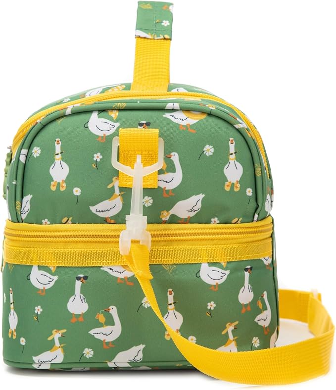 Insulated Kids Dual Compartment Lunch Bags Tote for Girls Boys Toddler Lunch Boxes Pre-School Toddler Kindergarten Picnic Camp Food Cooler Thermal with Strap (Z Ducks)