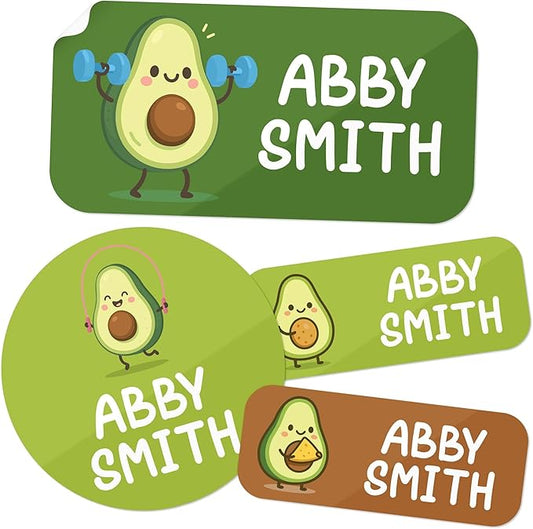 Personalized Daycare Name Labels for Kids, (130 Pack) Waterproof Custom Name Stickers for Clothing Tags, Lunch Boxes and School Supplies, Made in USA by MSC -Avocado