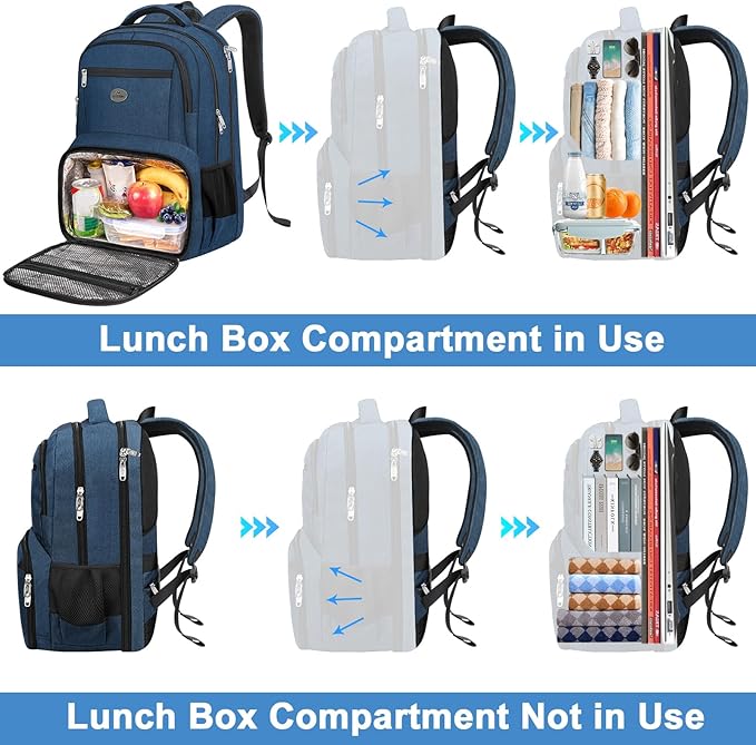 MATEIN Lunch Backpack for Men, 17 Inch Travel Laptop Backpack with Cooler Compartment, Airline Approved Carry On Backpack, Waterproof Computer Bag for Business Work Camping Picnic, Blue