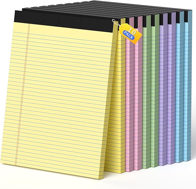 Legal Pads 8.5 X11, Narrow Ruled Notepads, 10 Pack, 50 Sheet/Pad, Colored Legal Pads, Tear Off Notepad, Perforated Writing Pad, Notebook Paper College Ruled, Notepads For Office Home School