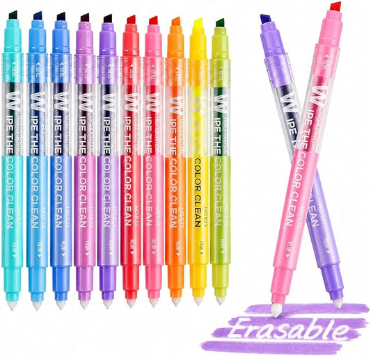 YOOUSOO Erasable Highlighters, Bible Highlighters No Bleed, Dual Tip Pastel Erasable Highlighter Assorted Colors, Color Tip & Eraser Tip Highlighter Markers for Bibles Journaling School Supplies
