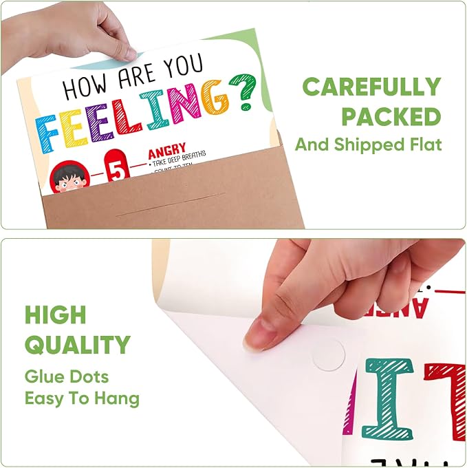 FaCraft Feelings Chart Poster for Kids Toddlers - Laminated Emotions Chart Boho Learning Educational Posters for Preschool Kindergarten Classroom Bulletin Board Decorations Teacher Back to School