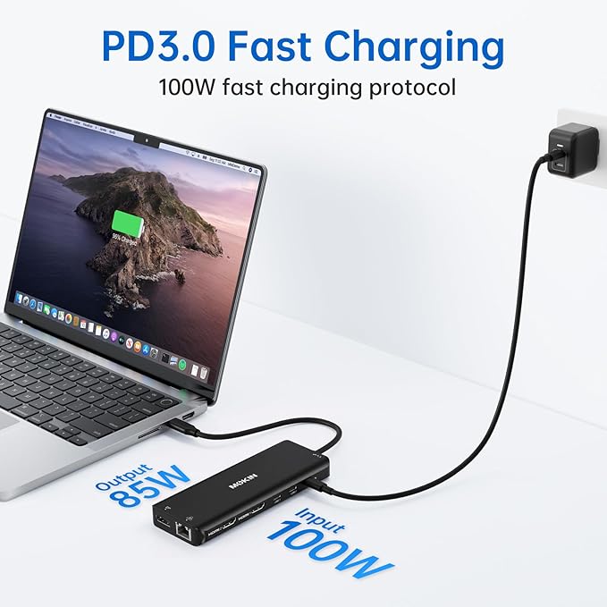 USB C Laptop Docking Station Dual Monitor Dual HDMI 4K DP Triple Display Hub, 13 in 1 MOKiN USB C Hub with 3 Monitors, DisplayPort, USB 3.1, RJ45, 100W PD, Card Reader, Audio/Mic, for Dell HP, Black