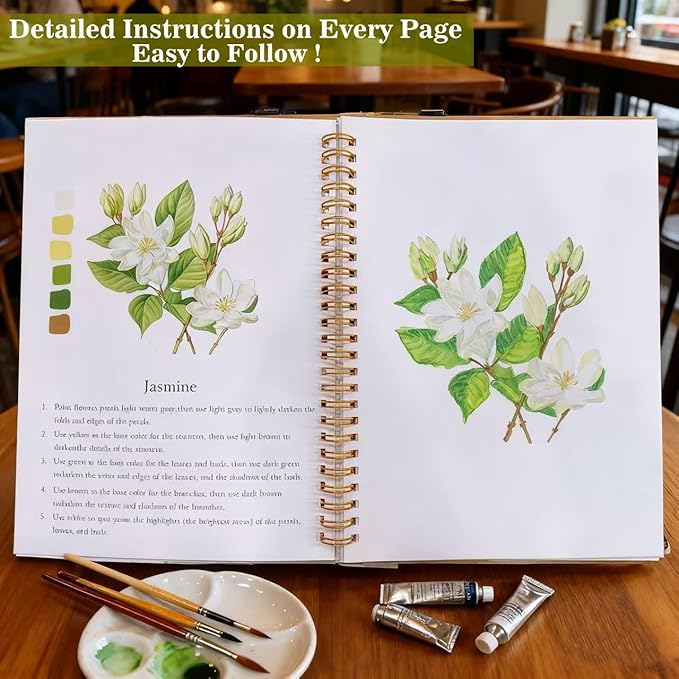 Watercolor Workbooks Coloring Book Beginner Friendly Painting Kit Easy Nature Scenes Paint Set Art Crafts for Creative Exploration Gift for Adults (Bouquets, Without Palette)
