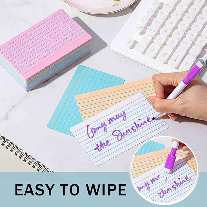 Harloon 100 Pcs Dry Erase Index Cards 3 x 5 Inch Laminated Reusable Dry Erase Note Cards Sheets for Office Home Housework to Do List (Ruled Candy Color)