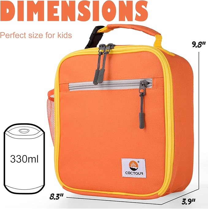 CaCTOUR Lunch Box Kids,Premium Insulated Lunch Bag for Girls Boys,Soft Bag Mini Cooler Back to School Thermal Reusable Lunch Bag for Work School Picnic (Orange)