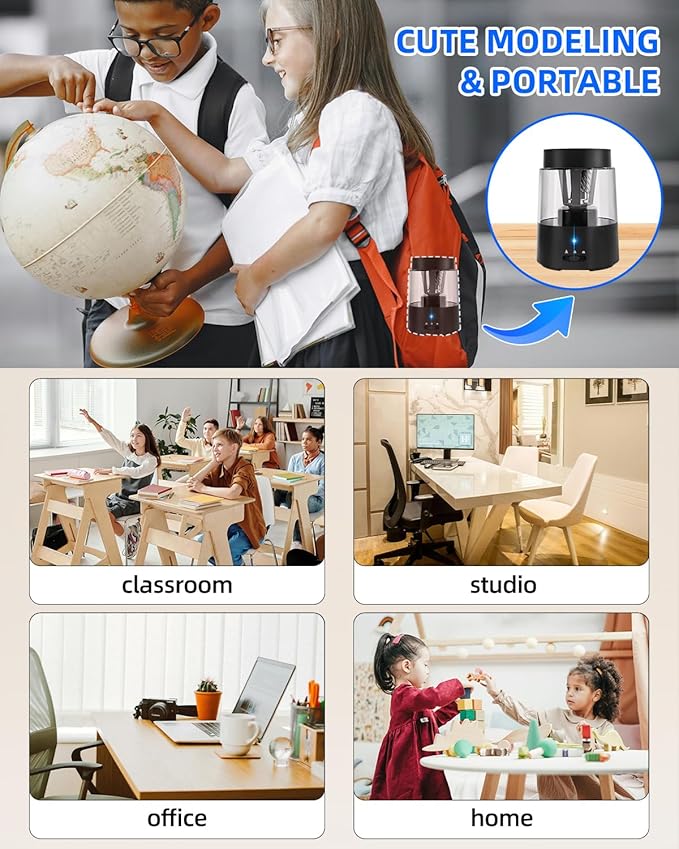 ZMOL Electric Rechargeable Pencil Sharpener, Automatic Pencil Sharpeners Kids, Battery Powered Pencil Sharpeners for Colored Pencils, Auto Stop, Suitable for No.2(6-8mm), Classroom/Home Black