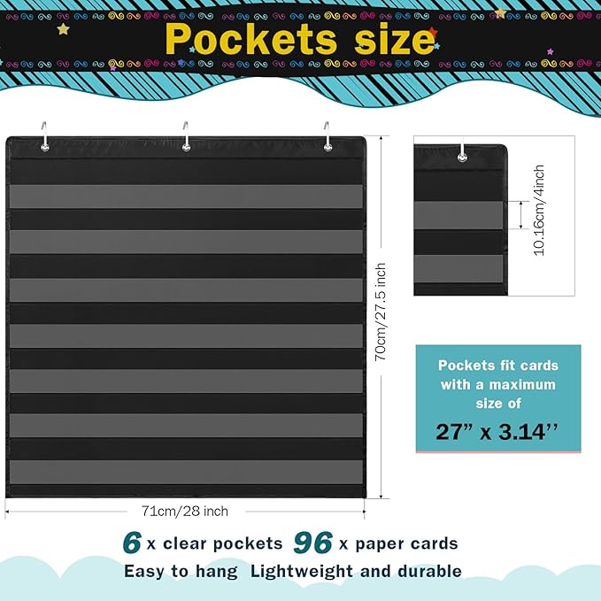 Qeeenar Classroom Jobs Pocket Chart with 96 Cards and 3 Hooks Class Management Educational Schedule for Teacher Back to School Supplies(Blackboard)