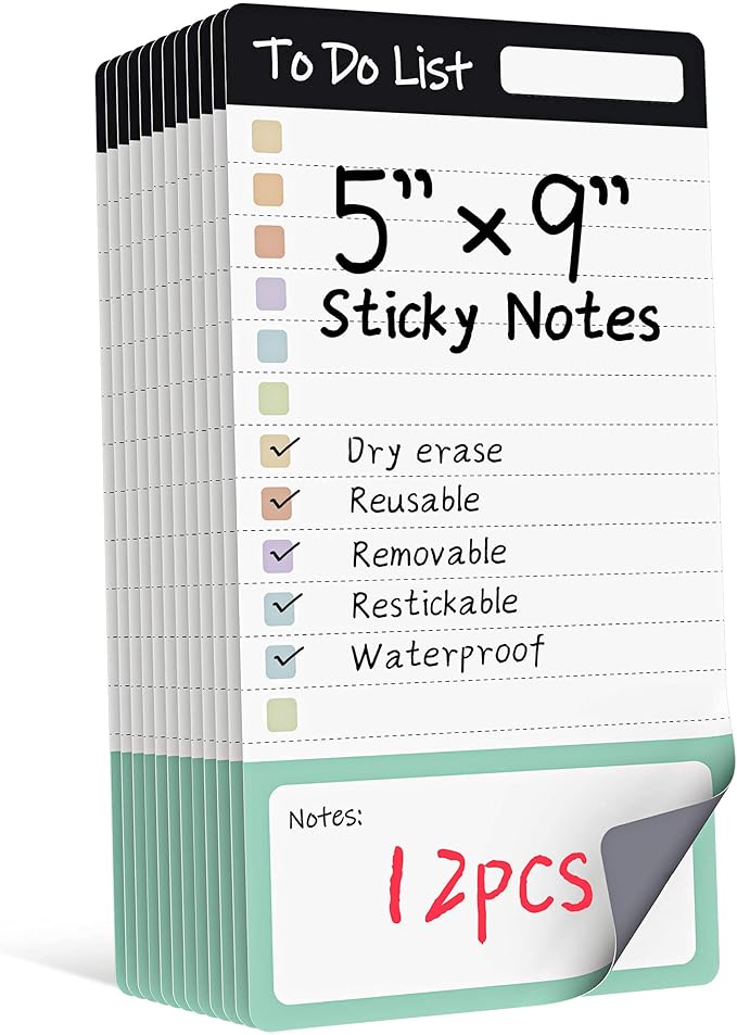 Dry Erase to Do List Sticky Notes| 12pcs Premium Daily Planner White Board| Chore Chart Checklist Notepad| Lined Task Todo Memo Pad| Removable Suitable for Home,Office,Refrigerator,Desk