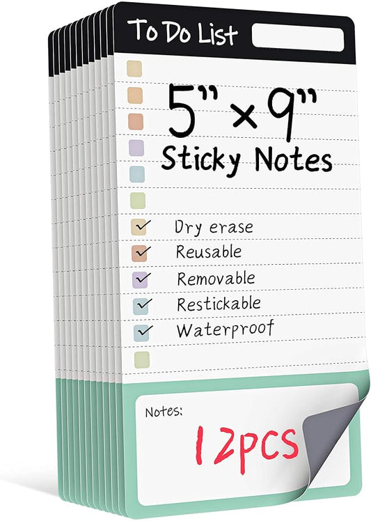 Dry Erase to Do List Sticky Notes| 12pcs Premium Daily Planner White Board| Chore Chart Checklist Notepad| Lined Task Todo Memo Pad| Removable Suitable for Home,Office,Refrigerator,Desk