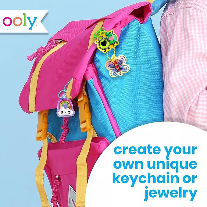 Ooly 28 PC DIY Shrinking Art Kit for Kids, 20 Plastic Pre Cut Charms and More, No Mess Creative Activity Jewelry Making Kit - Cute Crew