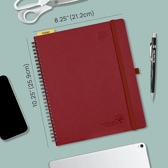 POPRUN 2026-2027 Academic Weekly Planner, Large 8.5" x 10.5" Horizontal Layout Calendar Agenda from July 2026 to June 2027, Softcover Appionment Book with Monthly Tabs, Spiral Bound, Inner-Pocket - Pacific Green