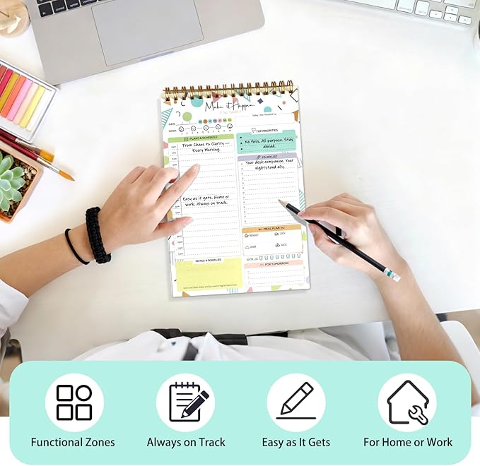 To Do List Notepad Undated Daily Planner, 5.6 x 8.5 Spiral Task Planner Notebook with Checklist & Multiple Sections, 52 Detachable Sheets Productivity Organizer for Work Office School Home