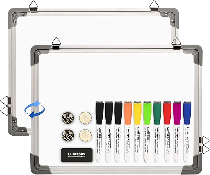 Small Dry Erase Board for Wall, 16" x 12" Double-Sided Hanging Whiteboard, Dry Erase White Board with 10 Markers, 4 Magnets and 1 Eraser, Portable Whiteboard for Home, Office, School