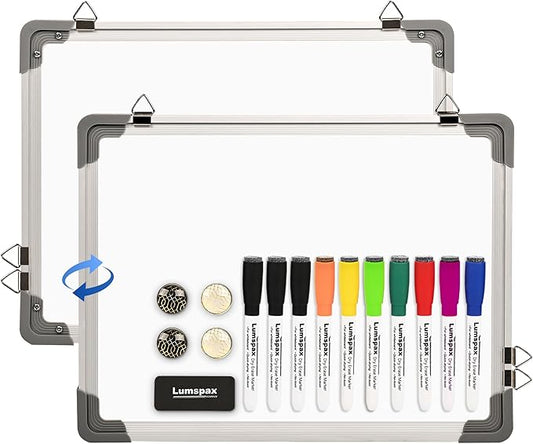 Small Dry Erase Board for Wall, 16" x 12" Double-Sided Hanging Whiteboard, Dry Erase White Board with 10 Markers, 4 Magnets and 1 Eraser, Portable Whiteboard for Home, Office, School