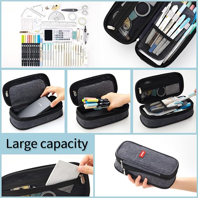 EASTHILL Big Capacity Pencil Pen Case Office College School Large Storage High Capacity Bag Pouch Holder Box Organizer (Deep Gray)