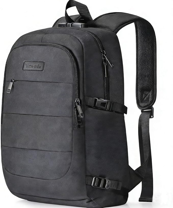Tzowla Travel Laptop Backpack Water Resistant Anti-Theft Bag with Lock | 15.6 Inch Computer Business Backpacks with Giant Tumbler Holder Pocket for Women Men Work College Gift,Casual Daypac,Black