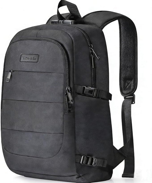 Tzowla Travel Laptop Backpack Water Resistant Anti-Theft Bag with Lock | 15.6 Inch Computer Business Backpacks with Giant Tumbler Holder Pocket for Women Men Work College Gift,Casual Daypac,Black