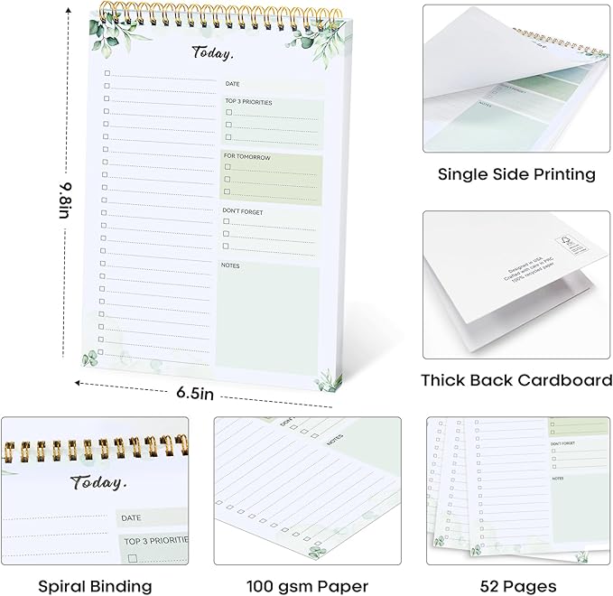 Taja 6 Pack of To Do List Notepad - To Do List Notebook for Work with 52 Sheets, 9.8" x 6.5", Undated Daily Planner Perfect for Daily Tasks and Goal Setting, Notepad Suitable for Office, Home & School - Nature