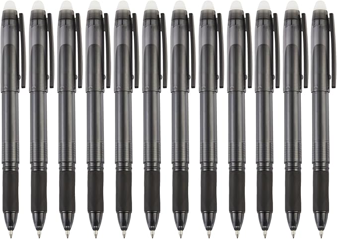 Volcanics Erasable Gel Pens 12 Pack, Soft Black Gel Ink Pens with Caps, 0.7mm Fine Point Erasable Pens for Office, Journaling & Writing